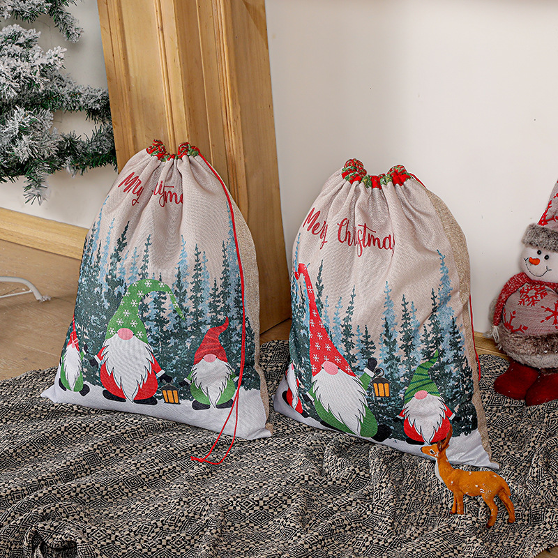 Christmas Gift Bag Santa Print Drawstring Kids HOLIDAY Gift Bag