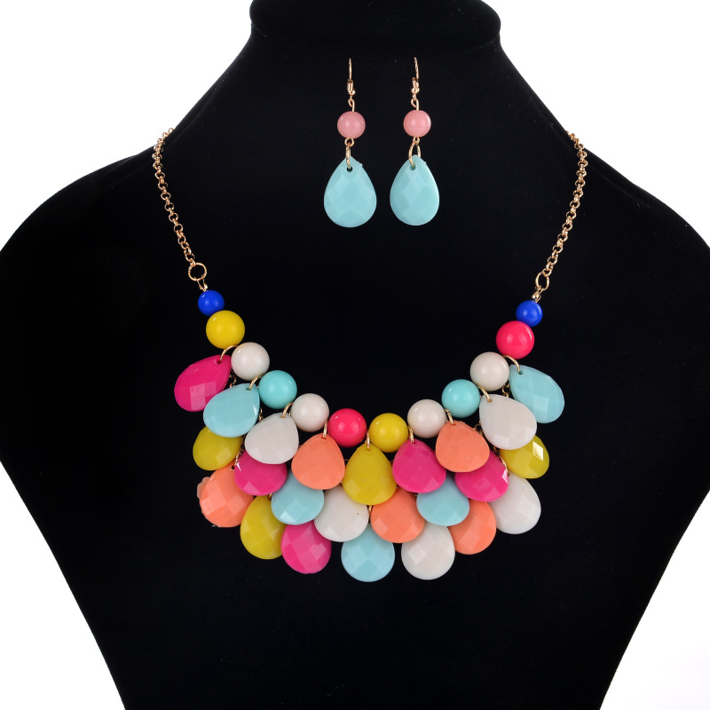 Women Chic Water Drop Shaped Design Color Blocking JEWELRY Set