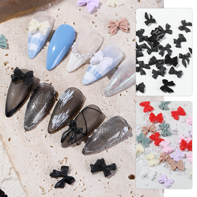Pearl Bow Nail Accessories Fairy Nude Powder Resin Stereo DIY Nail JEWELRY